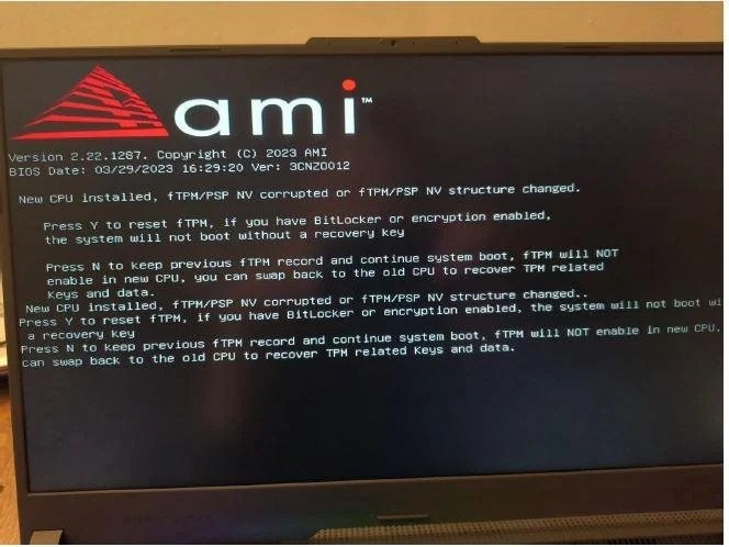 fTPM Reset Prompt Every Time The System Boots